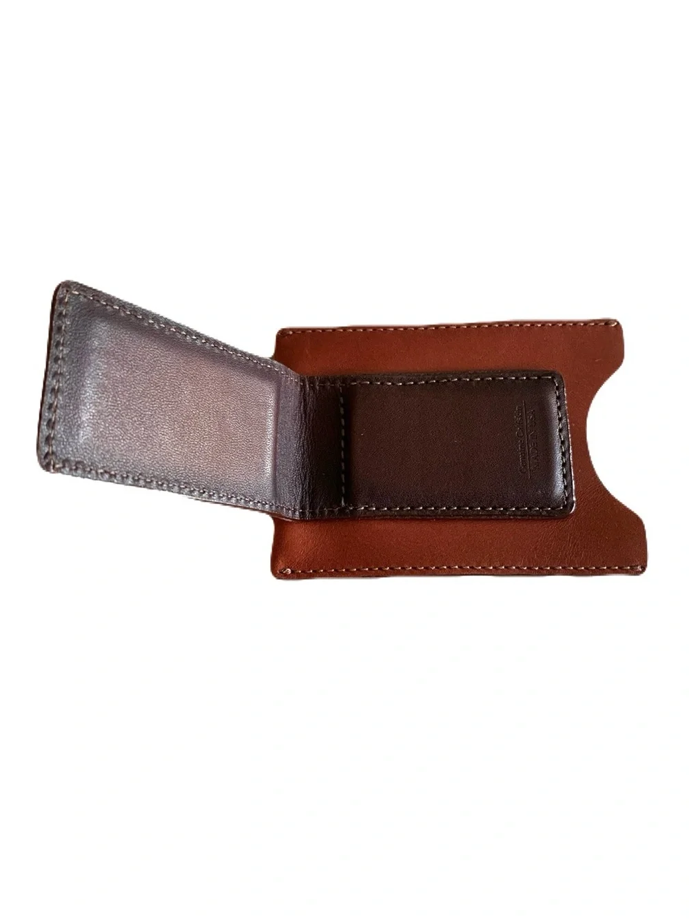 Two-Tone Warm Brown Men’s Strong Magnetic Money Clip Credit Business Card Case
